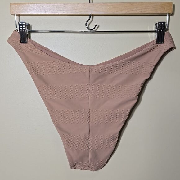 Aerie Ribbed Shine Cheeky Bikini Bottom Size Large Tan Nude High Cut - Picture 3 of 5
